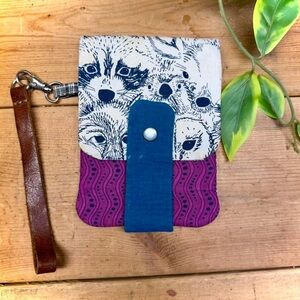 Handmade Animal Print Wristlet Wallet in Teal and Purple 🦝 🐨 🦊 🦌 🦉
